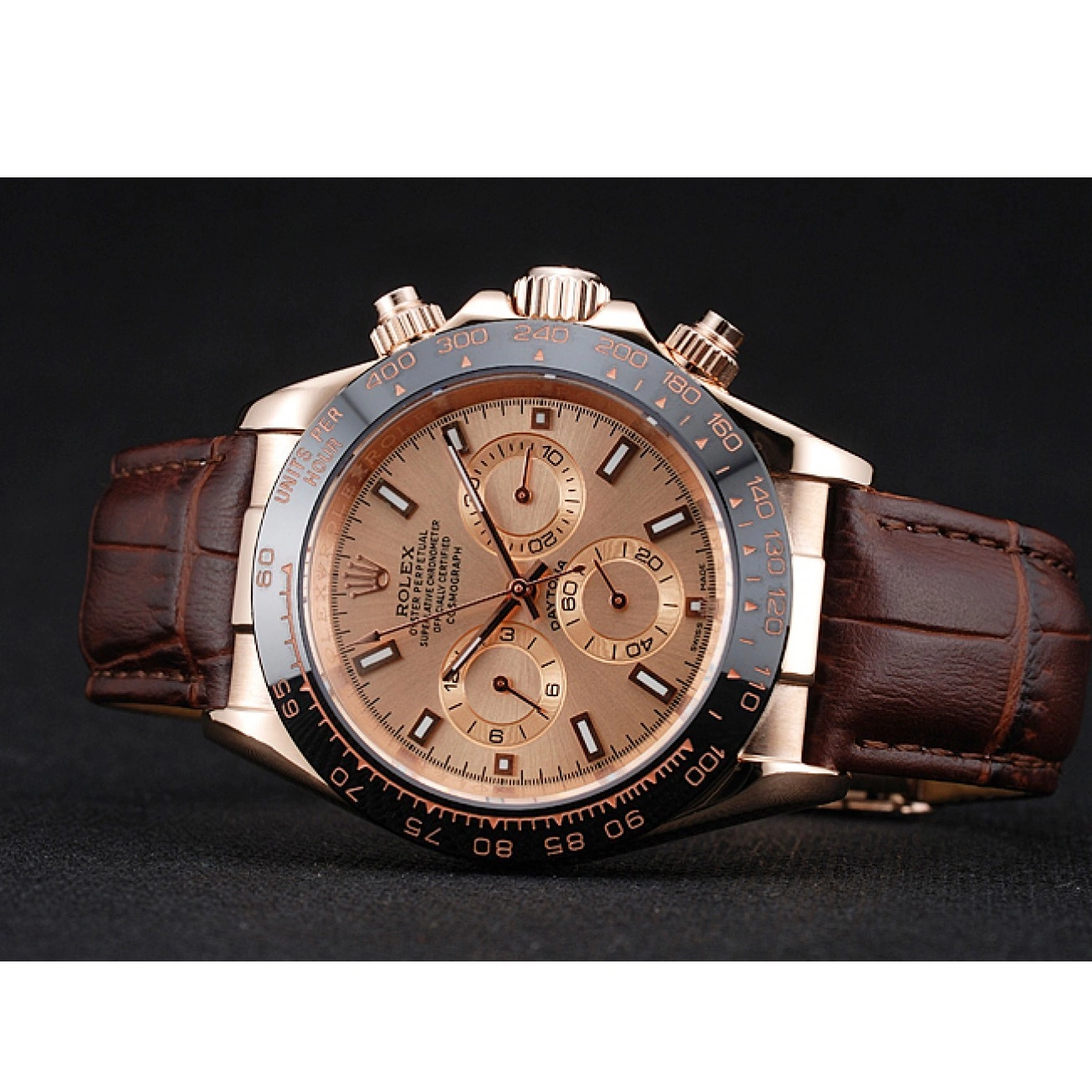 MiroTime 0726 Rolex Cosmograph Daytona Brown Dial Rose Gold Case Brown Leather Bracelet 1454243